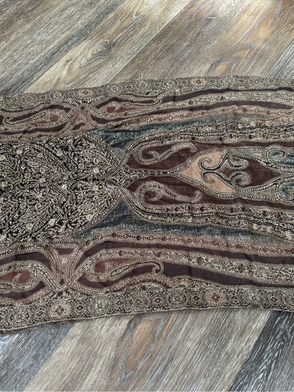 Boho Paisley Rayon Fringe Scarf in Brown & Tan